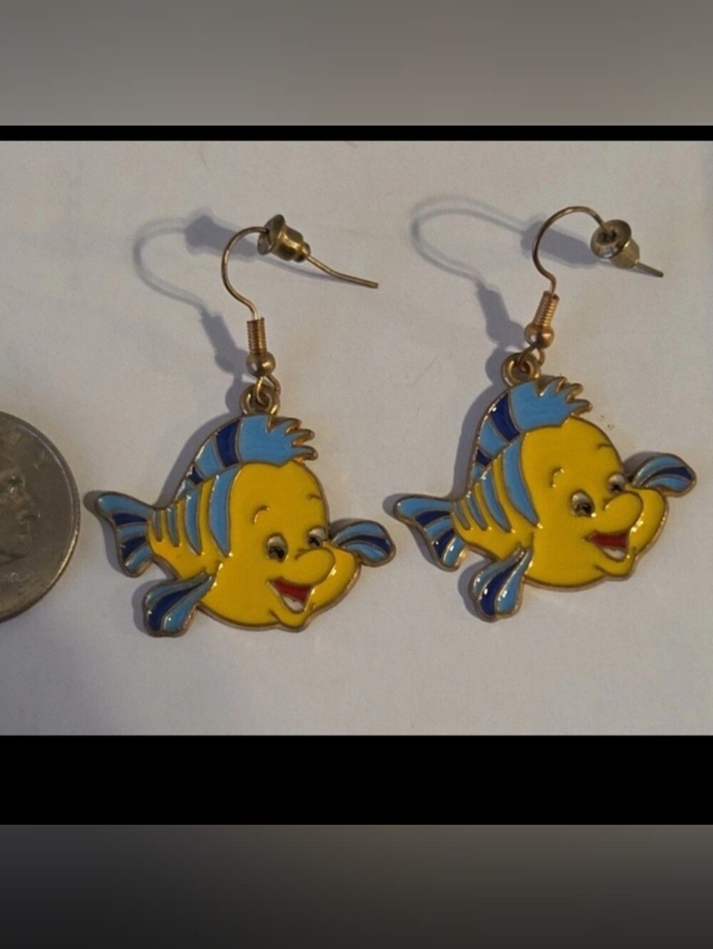 The Little Mermaid Flounder Gold-tone Dangle Earrings Disney World Character